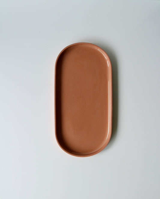 OVAL SERVING TRAY IN RHUBARB